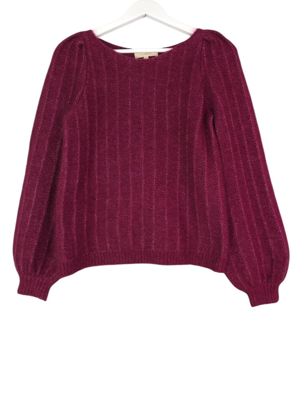 Sezane Aretha Fancy Knit Balloon Sleeves Sweater - Raisen Burgundy Small - Picture 4 of 11